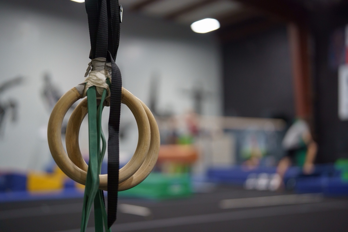Boys training on gymnastics rings